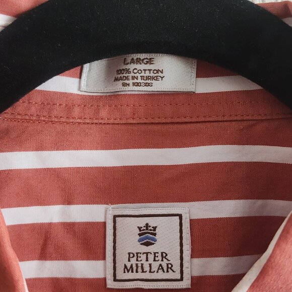 Peter Millar Mens Button Up Shirt Long Sleeve Striped Cotton Brown White Size L - Picture 4 of 8